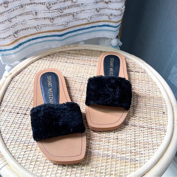 Stuart Weitzman Cammy Shearling-Strap Slide Sandals Women’s Size 6.5 - Picture 1 of 8